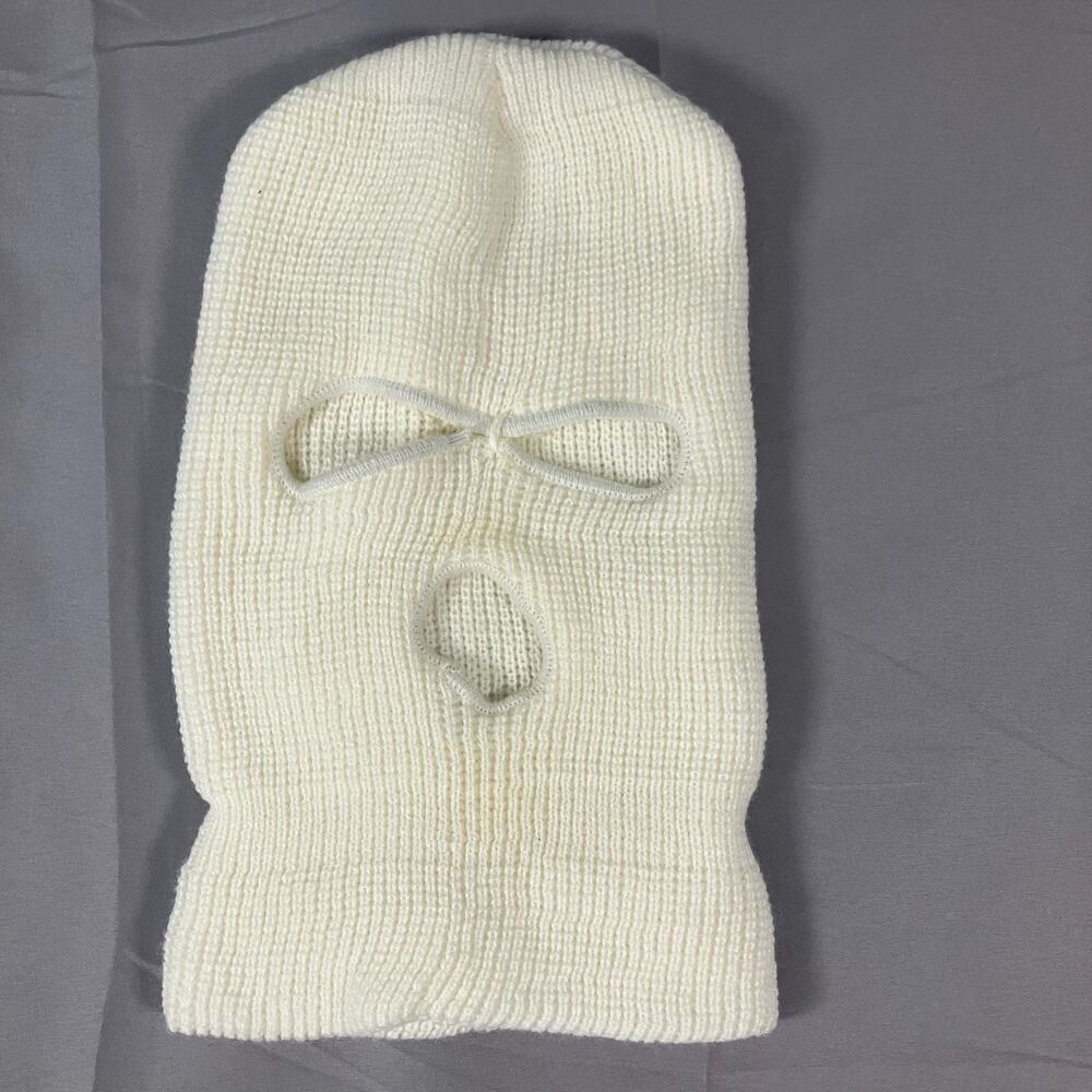 White Acrylic Knit Ski Mask‎ 3-Hole Face Cover Winter Snowboard Cold Weather